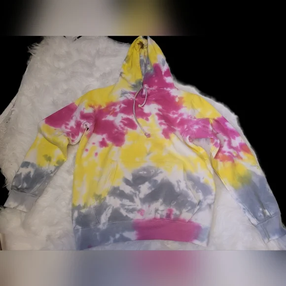 Tie-Dye Hooded Sweatshirt - Pink, Yellow & Gray - Picture 1 of 6